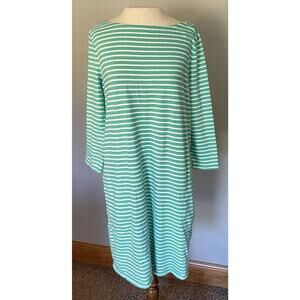 Garnet Hill Dress Womens 12 Green White Striped Cotton Casual Nautical Coastal